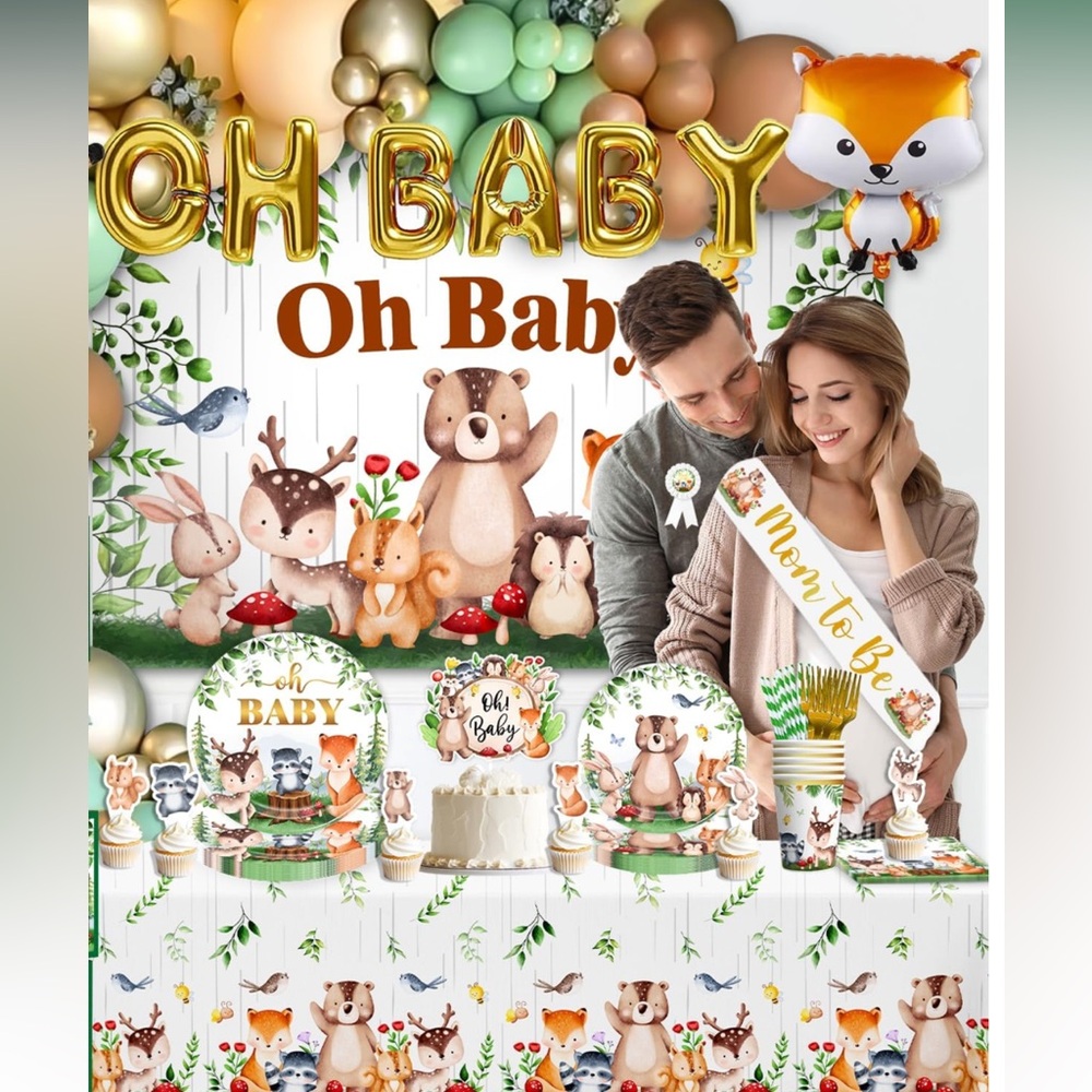 Woodland Baby Shower Party Supplies Set